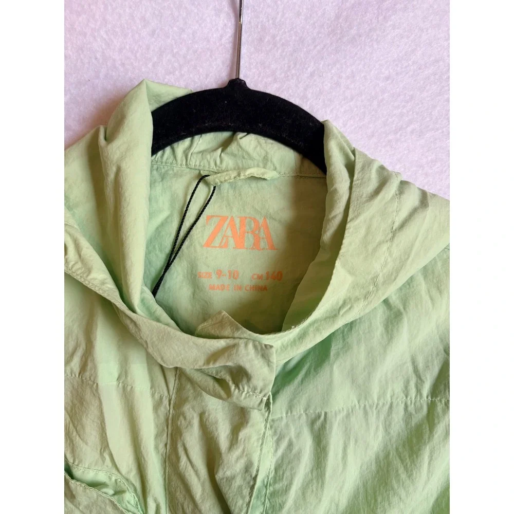 Zara Kids Mint Green Lightweight Hooded Utility Jacket Windbreaker Size 9-10 NWT